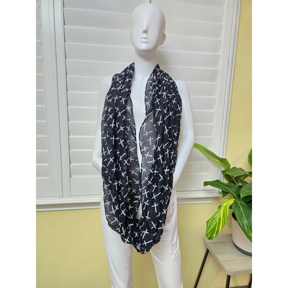 Black Cross Printed Goth Infinity Scarf OSFM